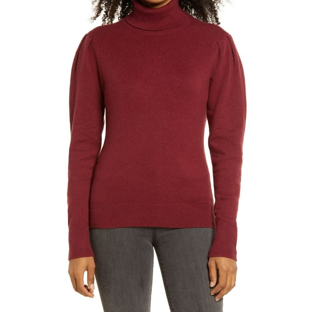 New Rachell Parcell XS Puff Shoulder Turtleneck Sweater Womens Knit Red NWT
